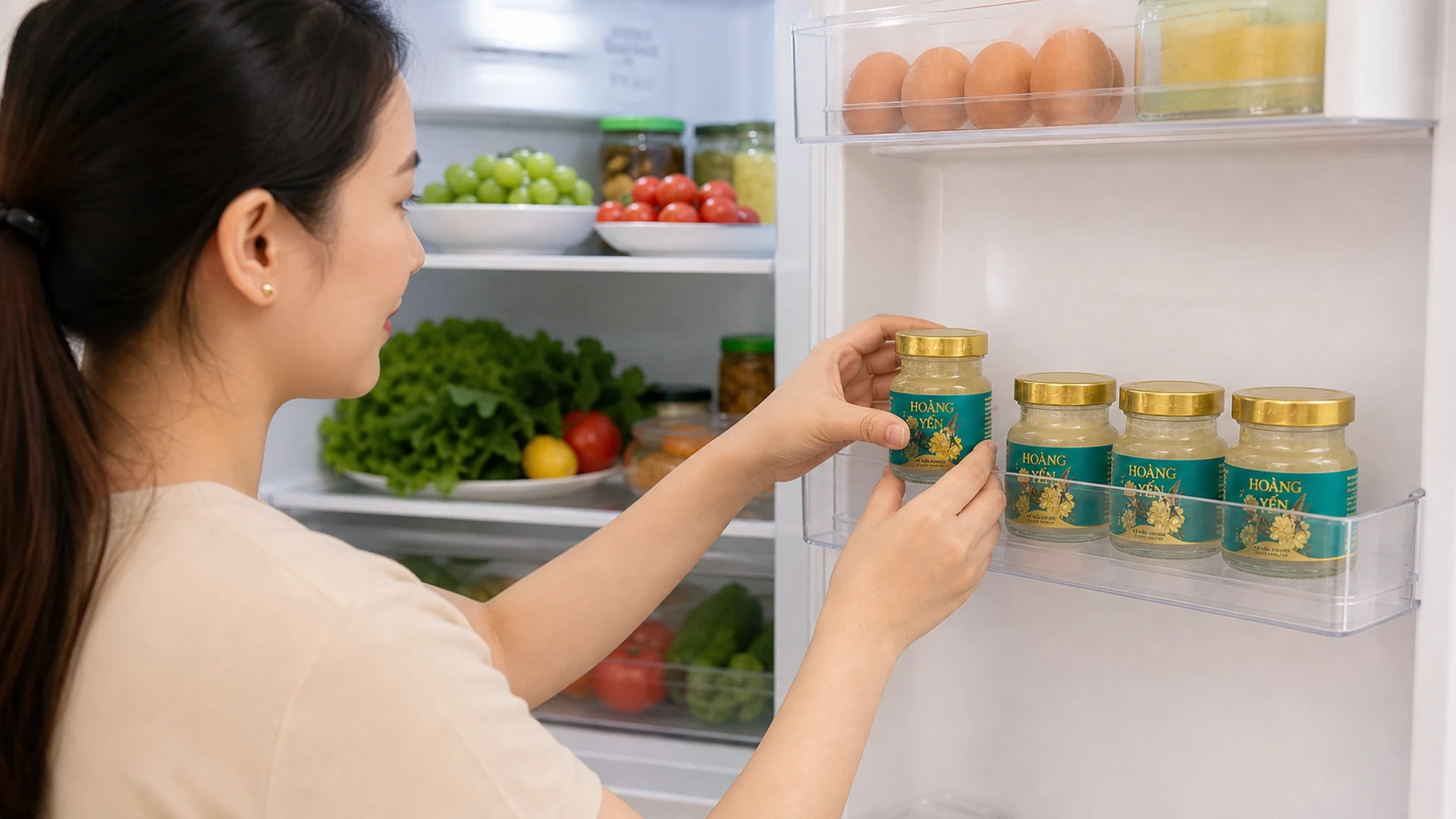 Bảo quản các hũ yến chưng đường phèn Hoàng Yến trong tủ lạnh