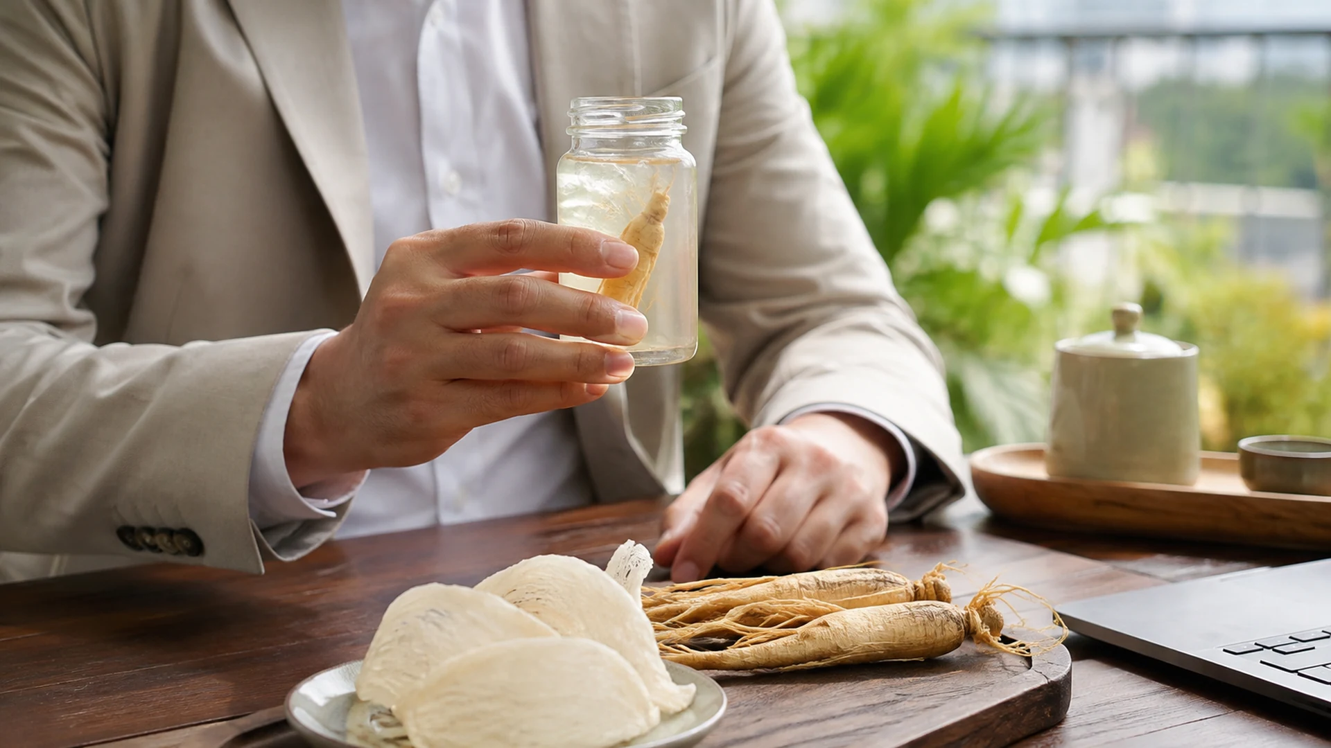 Người trưởng thành dùng yến chưng nhân sâm trong giờ nghỉ