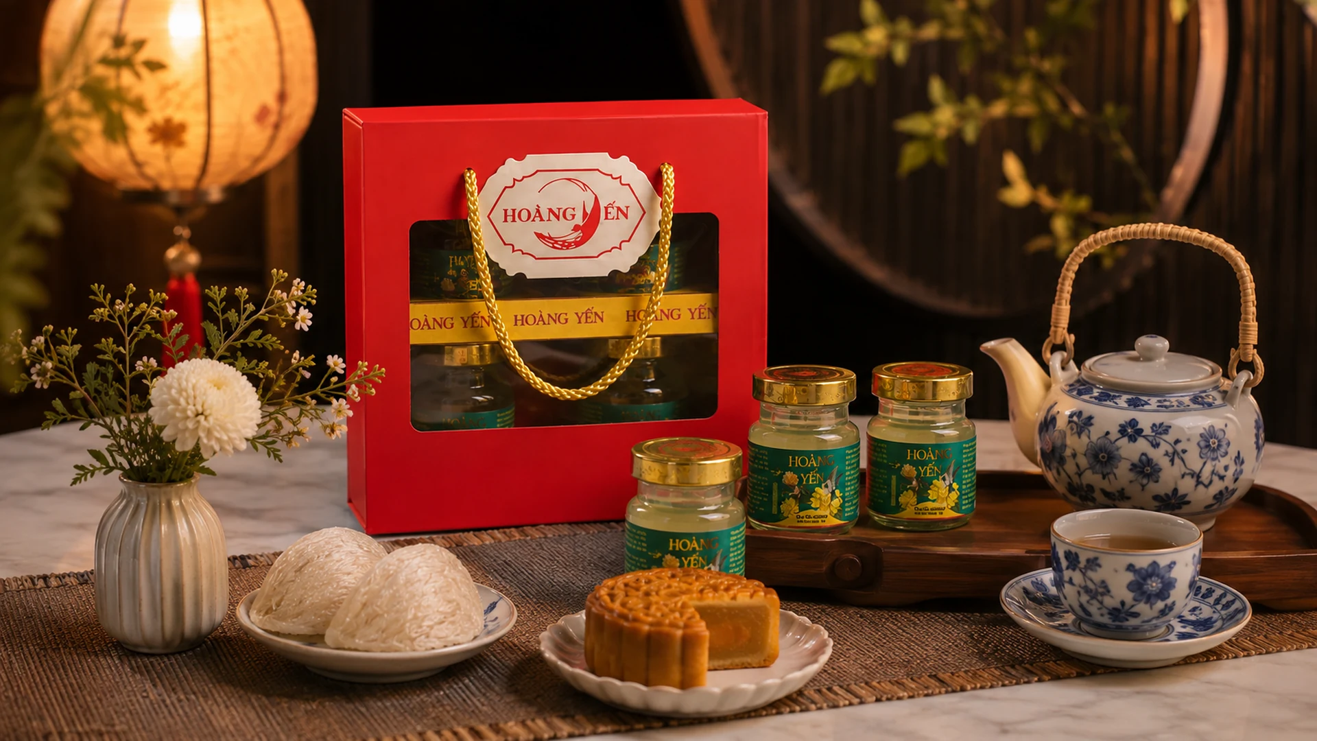 Set yến chưng Hoàng Yến dùng cùng trà và bánh Trung thu