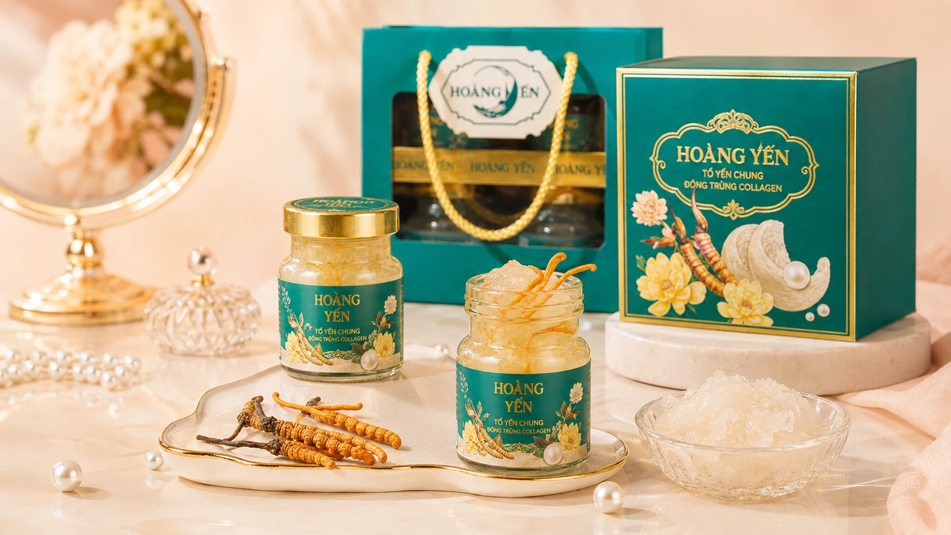 Yến chưng đông trùng hạ thảo collagen Hoàng Yến